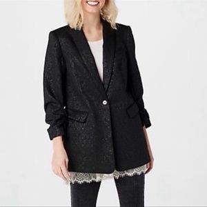 LOGO by Lori Goldstein Lavish Jacquard Oversized Blazer Metallic Holiday Evening